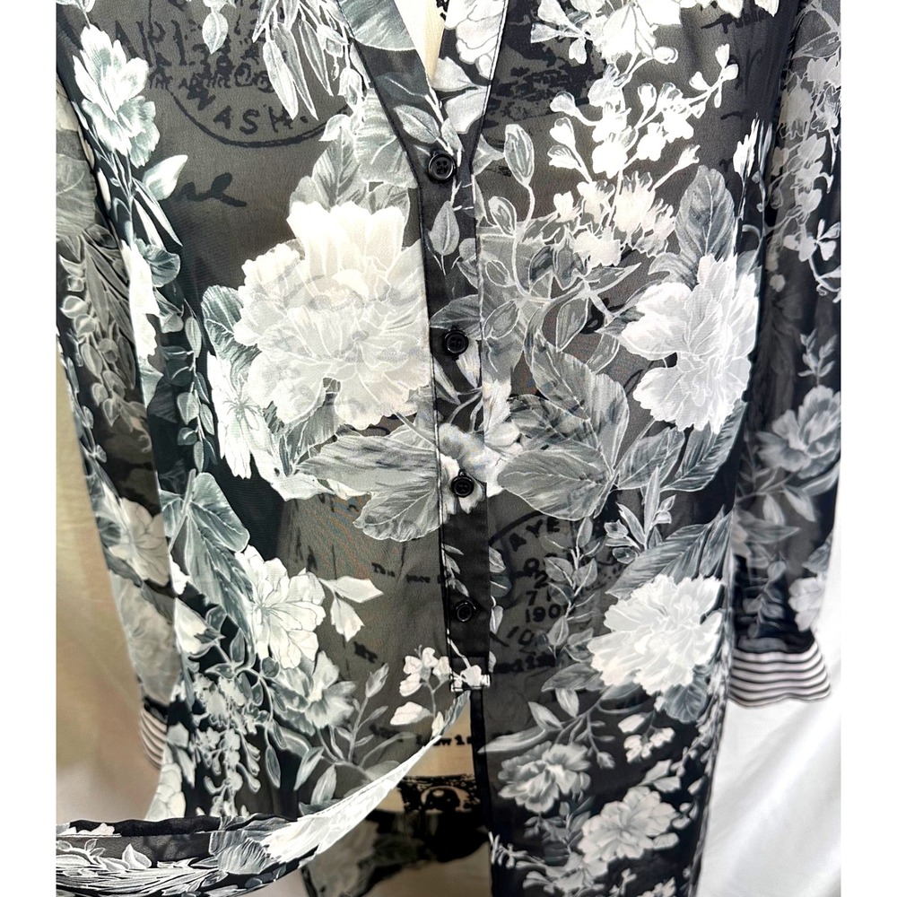 INC International Concepts Floral Tunic Women's PS Petite S Stripe Semi Sheer - Picture 10 of 13